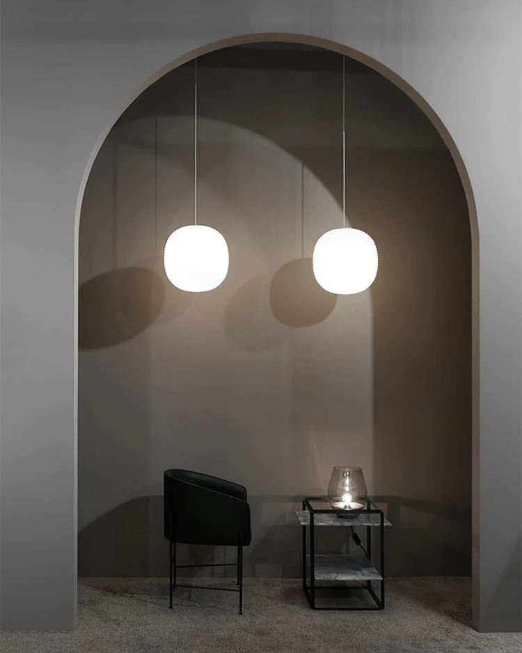 WOMO Lantern Ribbed Milk Glass Pendant Light-WM2676 - Image 2