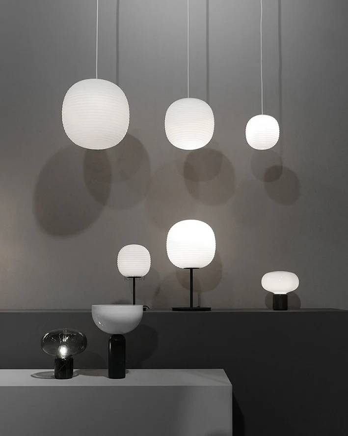 WOMO Lantern Ribbed Milk Glass Pendant Light-WM2676 - Image 3