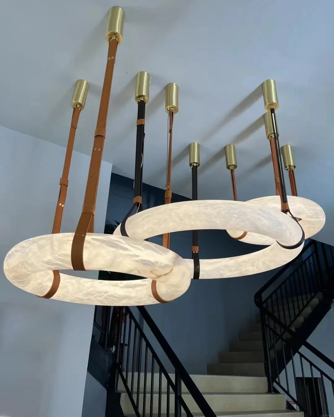 WOMO Alabaster Circular Leather Chandelier-WM2875 - Image 2