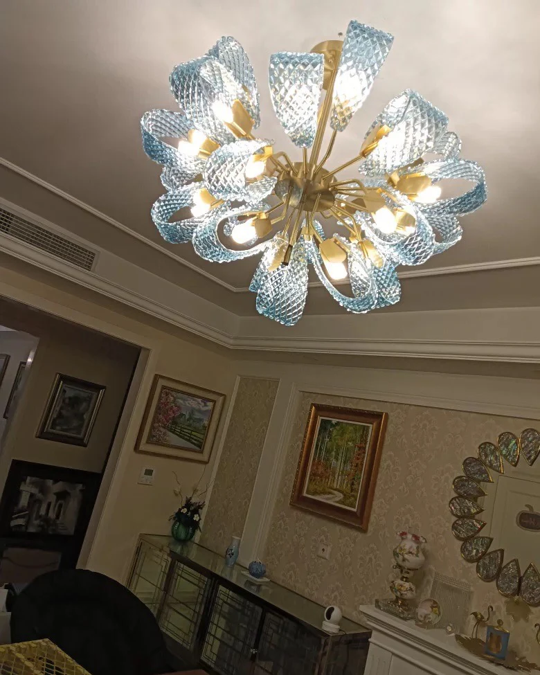 WOMO Peacock Blue Art Glass Chandelier-WM2213b - Image 10