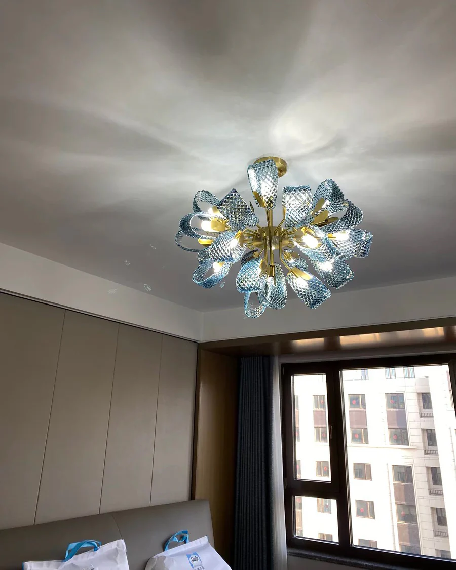 WOMO Peacock Blue Art Glass Chandelier-WM2213b - Image 13