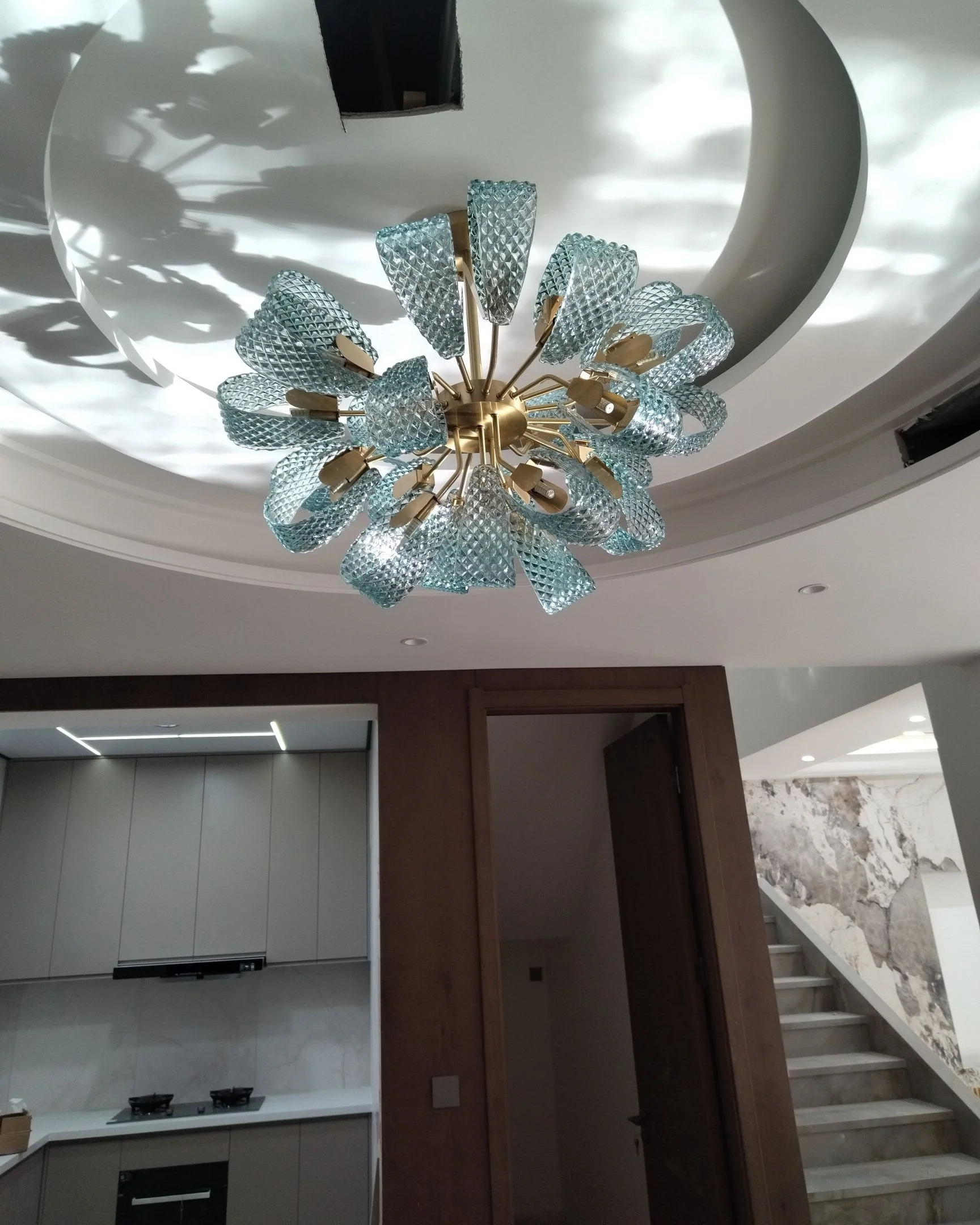 WOMO Peacock Blue Art Glass Chandelier-WM2213b - Image 15
