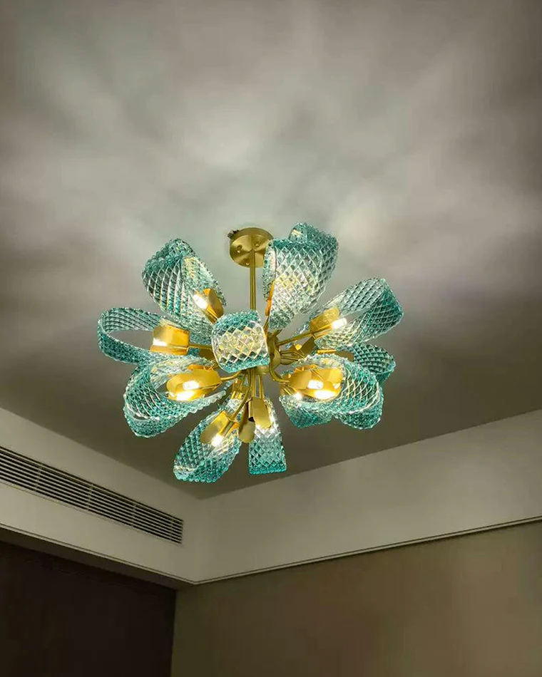 WOMO Peacock Blue Art Glass Chandelier-WM2213b - Image 16
