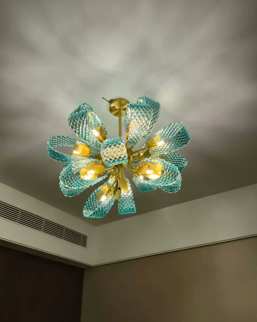 WOMO Peacock Blue Art Glass Chandelier-WM2213b - Image 19