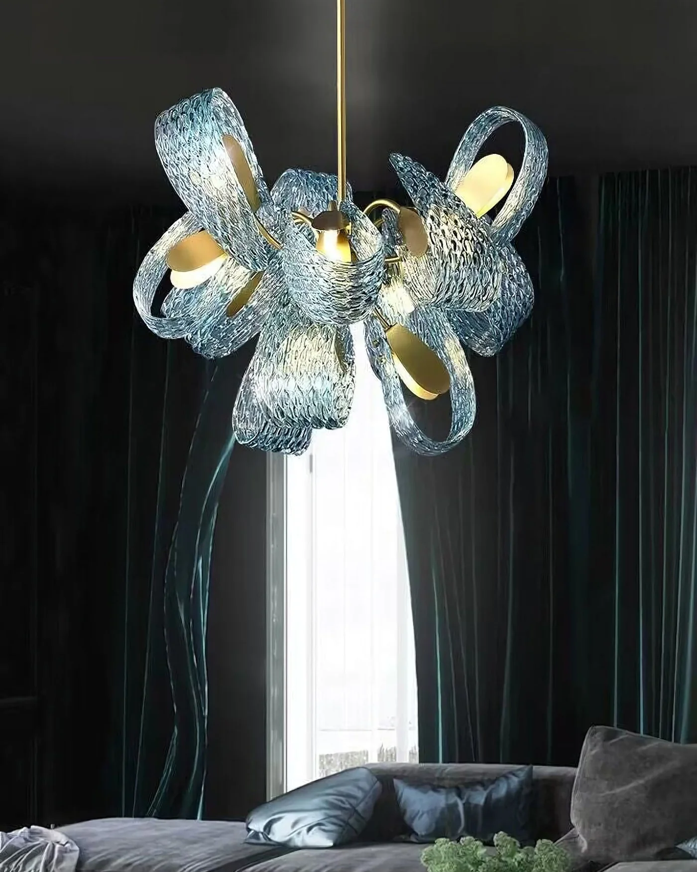 WOMO Peacock Blue Art Glass Chandelier-WM2213b - Image 2