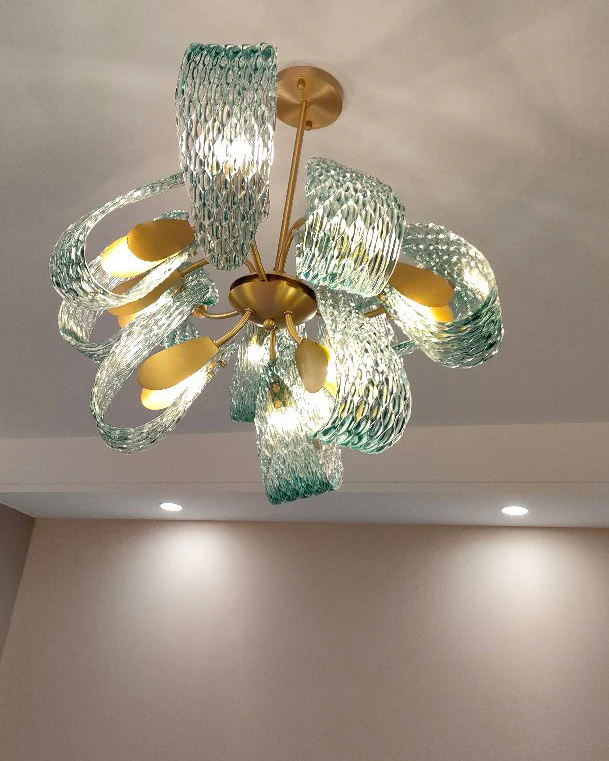 WOMO Peacock Blue Art Glass Chandelier-WM2213b - Image 21