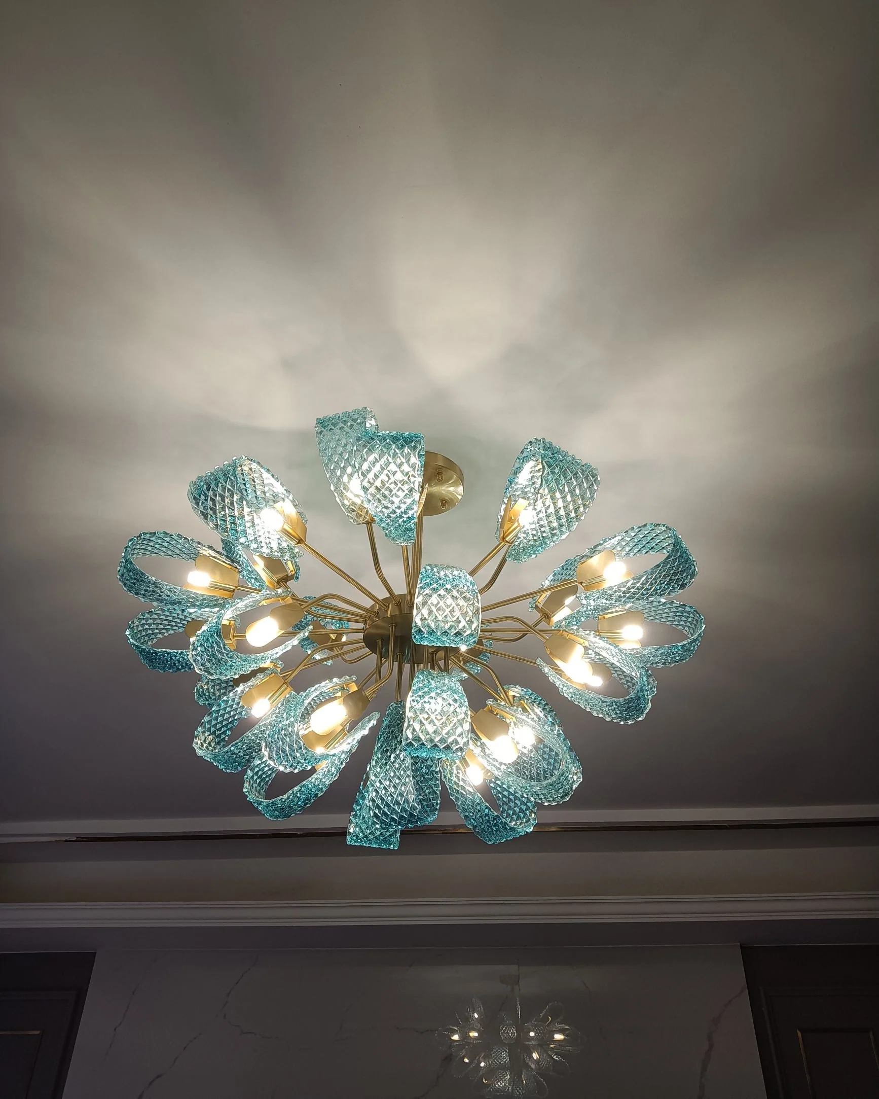 WOMO Peacock Blue Art Glass Chandelier-WM2213b - Image 23