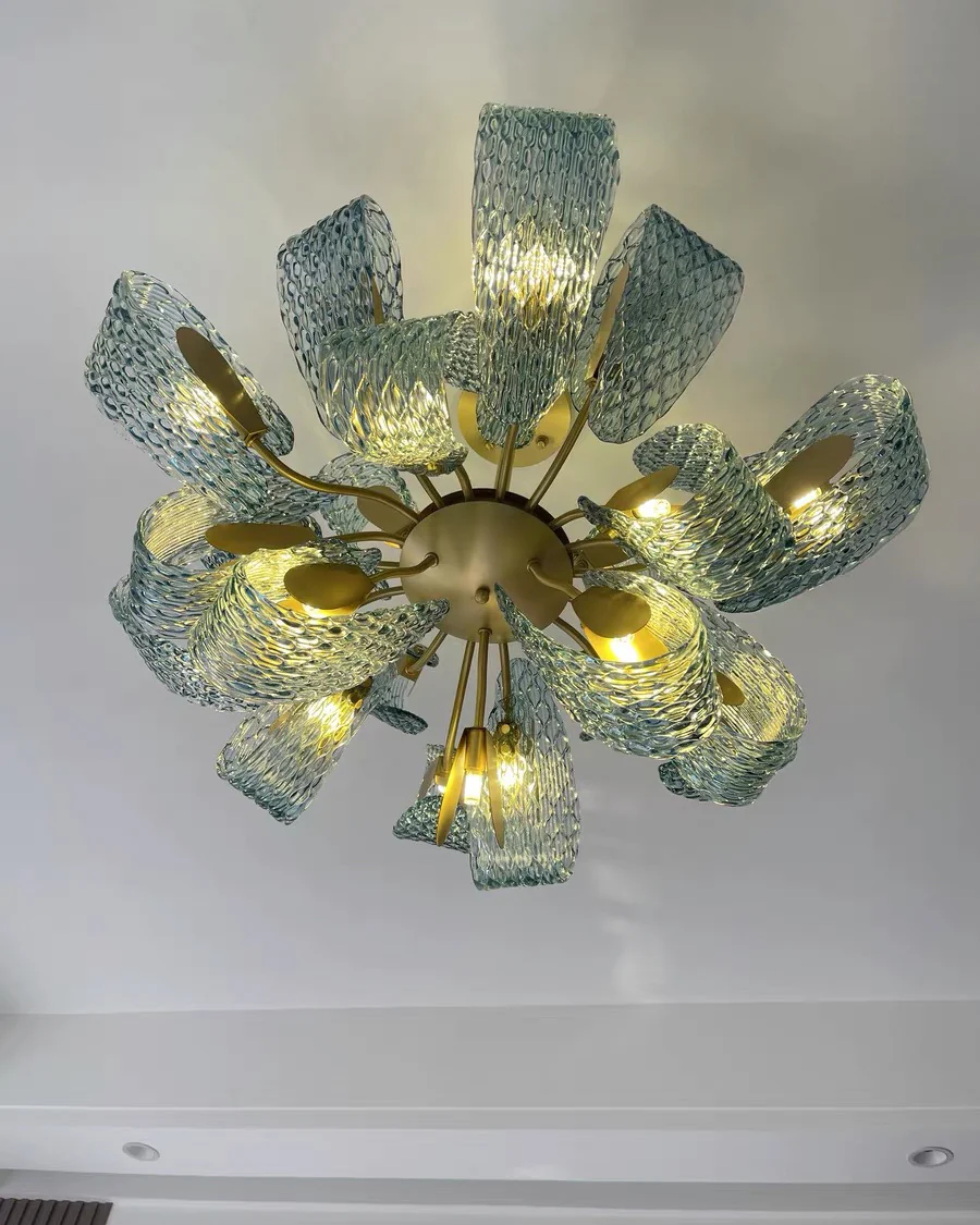WOMO Peacock Blue Art Glass Chandelier-WM2213b - Image 24