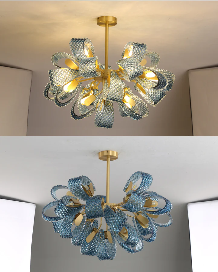 WOMO Peacock Blue Art Glass Chandelier-WM2213b - Image 28
