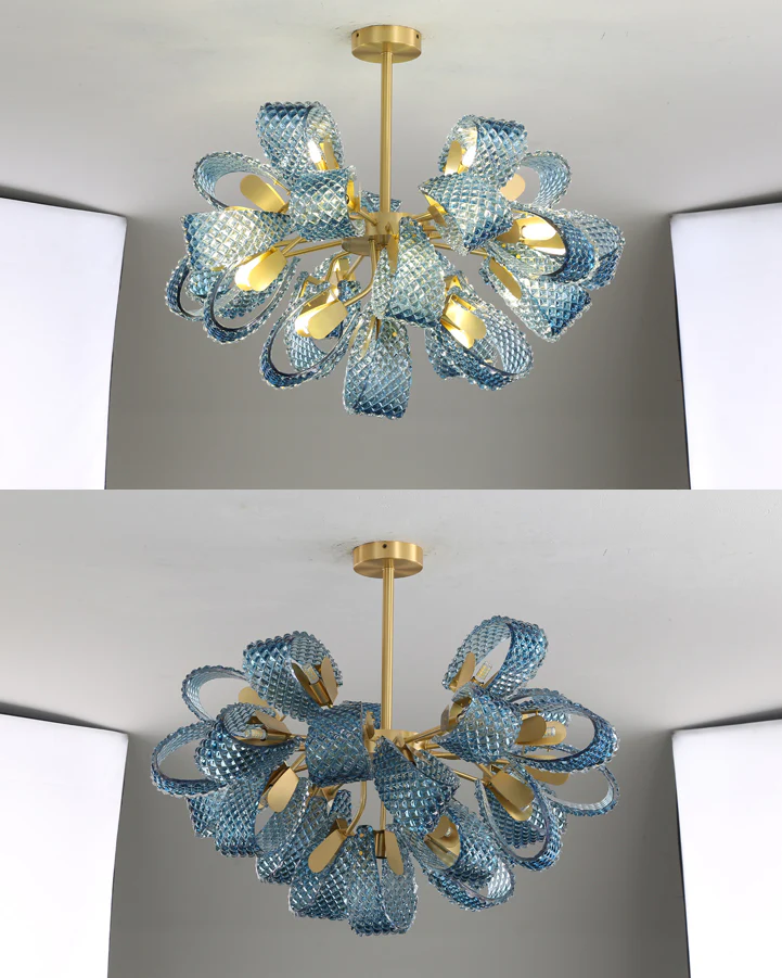 WOMO Peacock Blue Art Glass Chandelier-WM2213b - Image 29