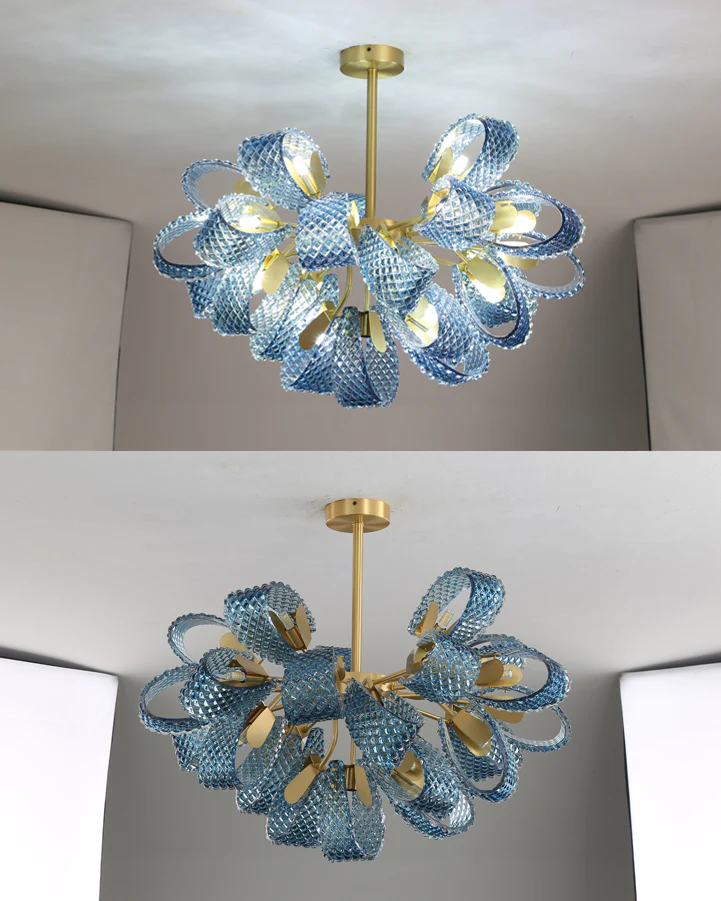 WOMO Peacock Blue Art Glass Chandelier-WM2213b - Image 30