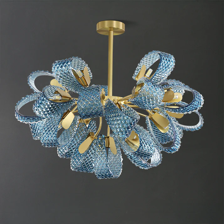 WOMO Peacock Blue Art Glass Chandelier-WM2213b - Image 31