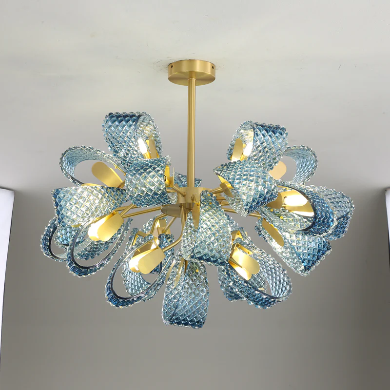 WOMO Peacock Blue Art Glass Chandelier-WM2213b - Image 32