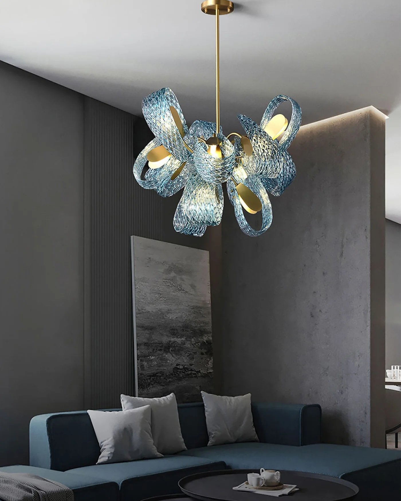WOMO Peacock Blue Art Glass Chandelier-WM2213b - Image 4