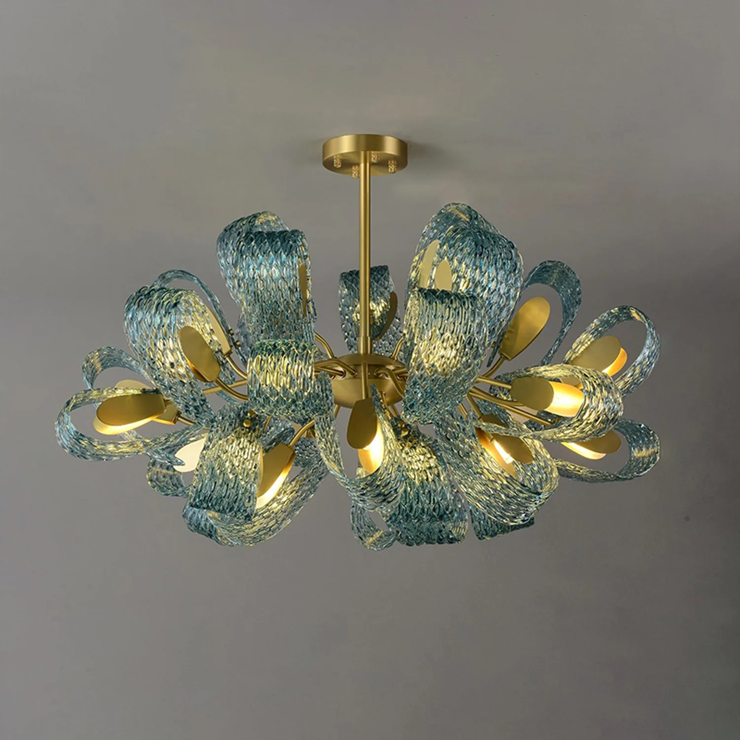 WOMO Peacock Blue Art Glass Chandelier-WM2213b - Image 43
