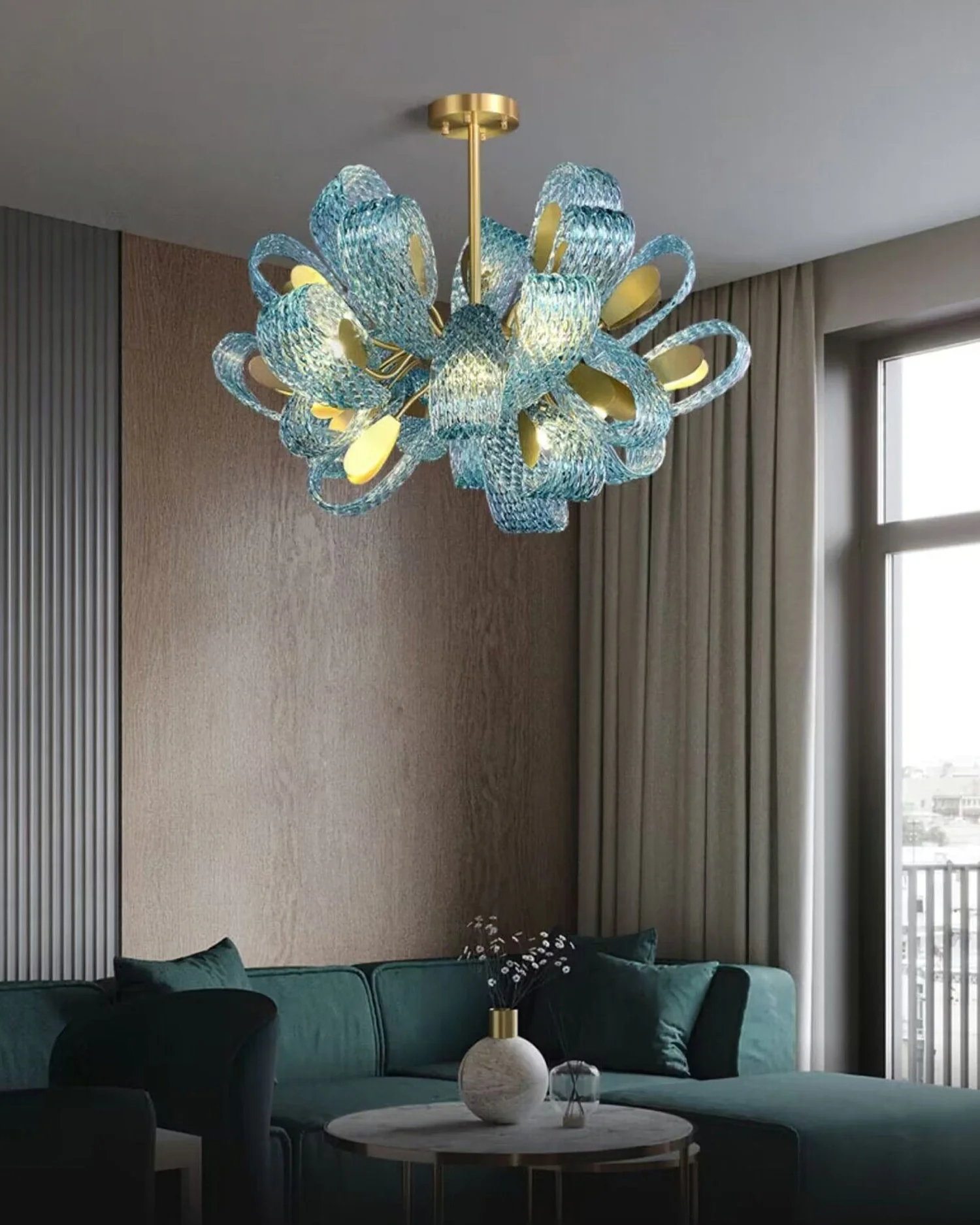 WOMO Peacock Blue Art Glass Chandelier-WM2213b - Image 6