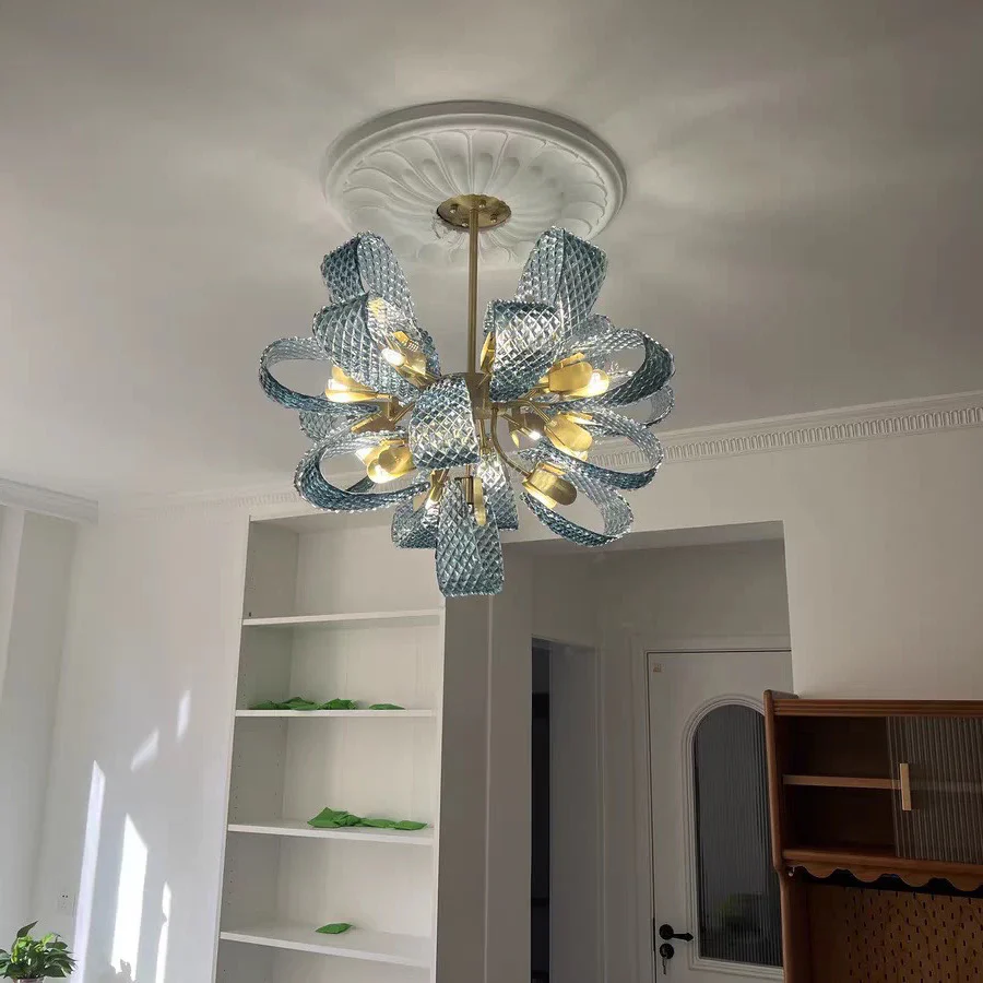 WOMO Peacock Blue Art Glass Chandelier-WM2213b - Image 7