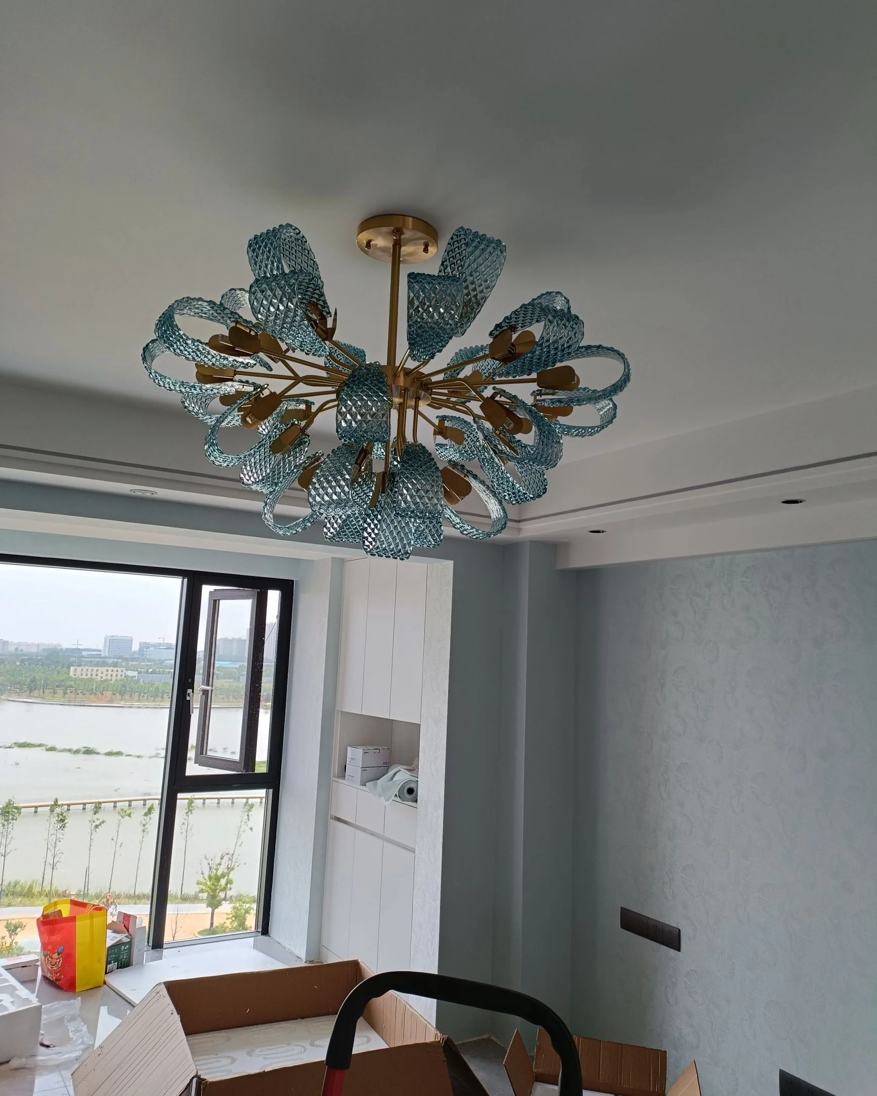 WOMO Peacock Blue Art Glass Chandelier-WM2213b - Image 9