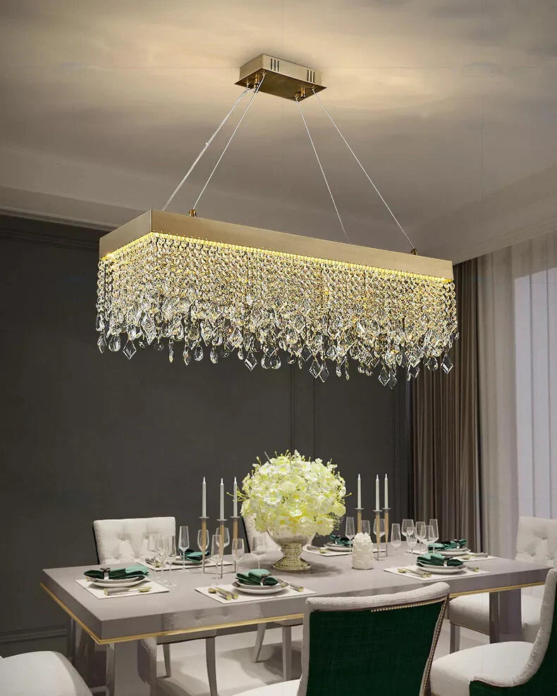 WOMO Rectangular Crystal Fringe Chandelier-WM2349 - Image 8