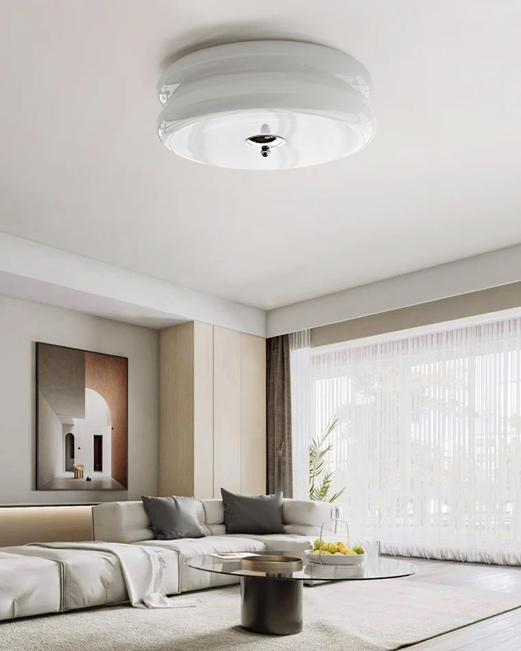 WOMO Round Cream Glass Flush Mount Ceiling Light-WM1132 - Image 6