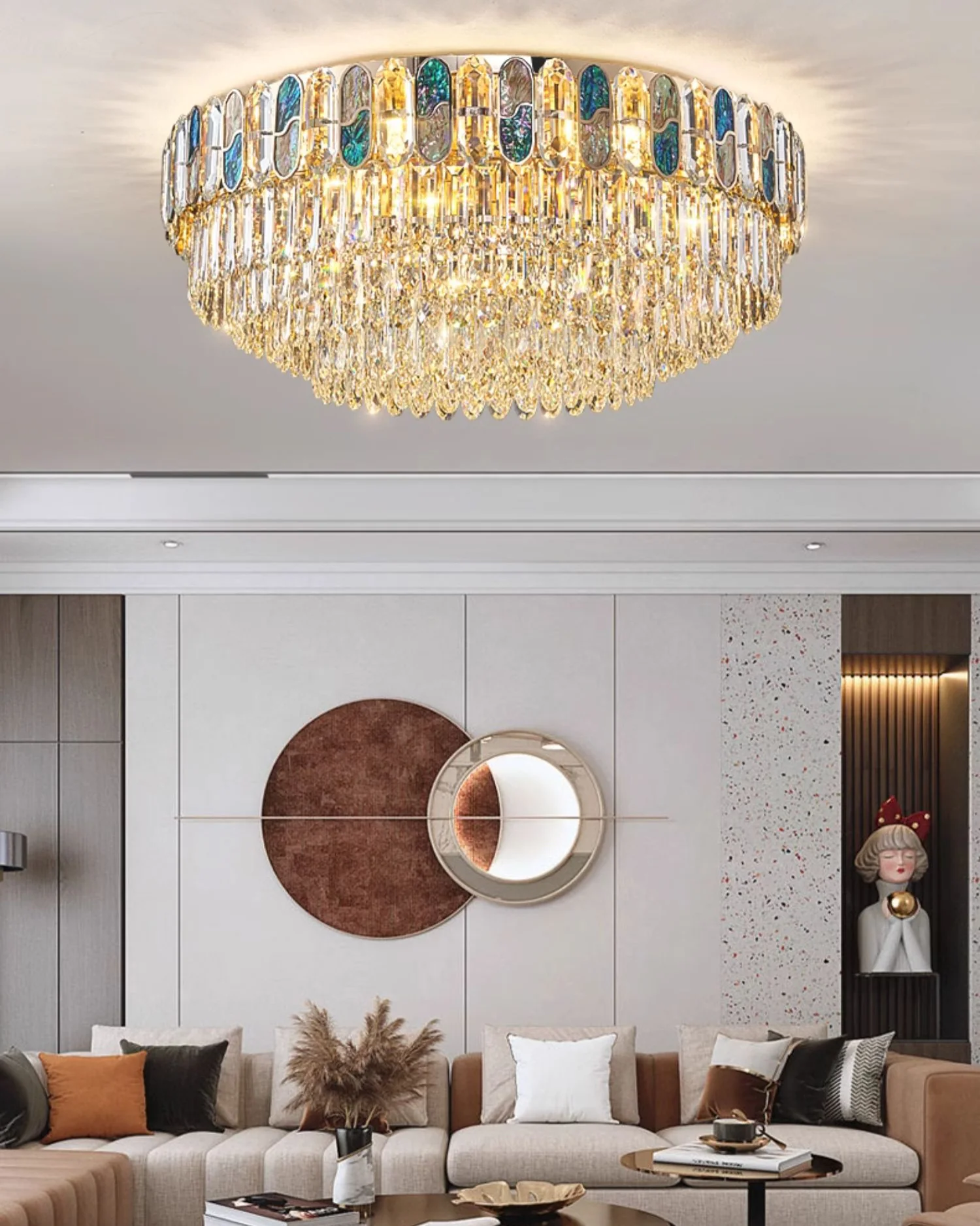 WOMO Round/Oval Shell Crystal Chandelier-WM3032 - Image 2