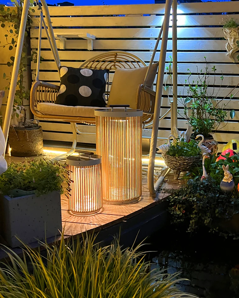 WOMO Outdoor Solar Portable Wicker Lantern-WM9020 - Image 11