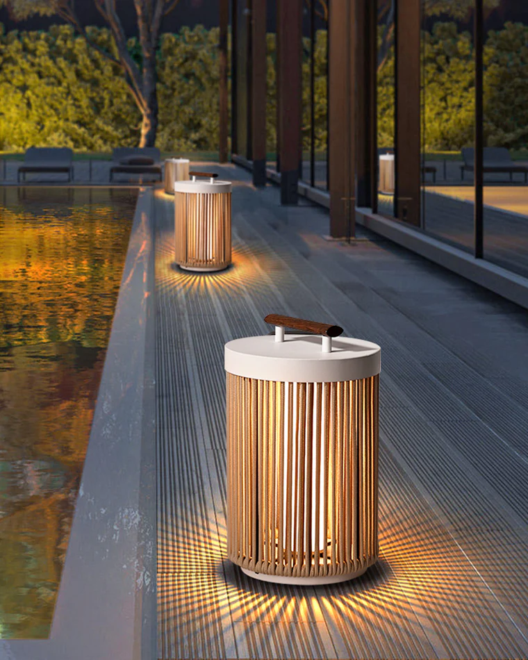 WOMO Outdoor Solar Portable Wicker Lantern-WM9020 - Image 22