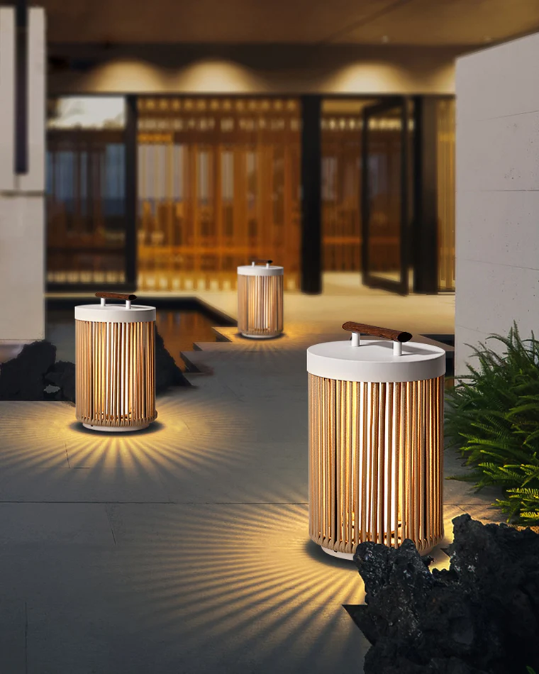 WOMO Outdoor Solar Portable Wicker Lantern-WM9020 - Image 23