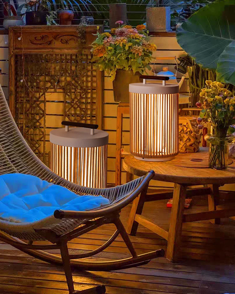 WOMO Outdoor Solar Portable Wicker Lantern-WM9020 - Image 5