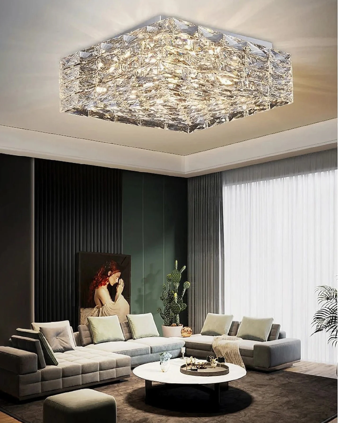 WOMO Square Crystal Flush Mount Ceiling Light-WM1130 - Image 10