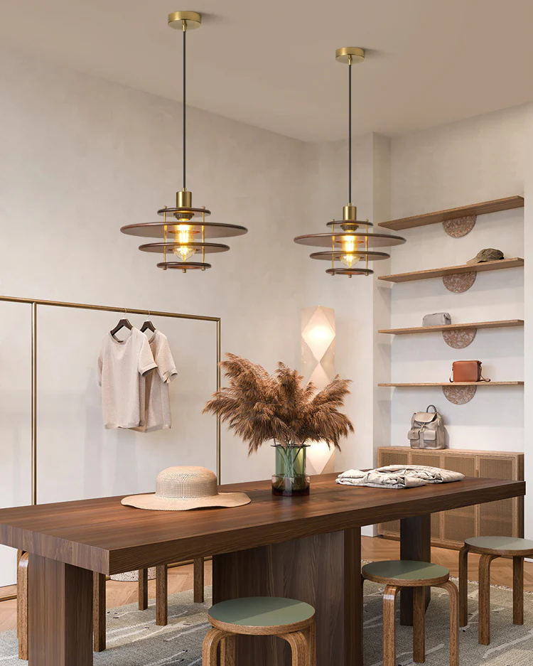 WOMO Walnut Flying Saucer Pendant Light-WM3003 - Image 6