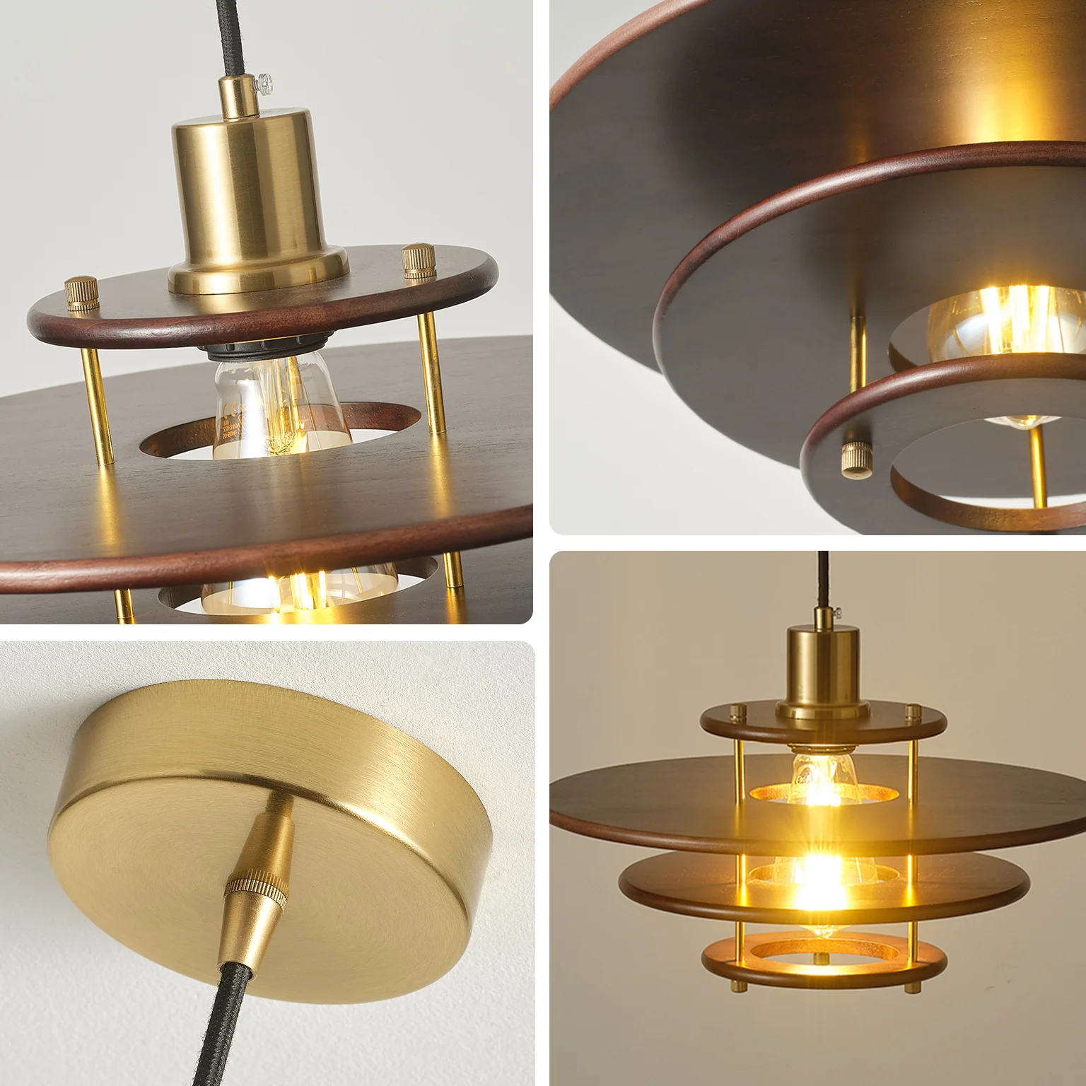 WOMO Walnut Flying Saucer Pendant Light-WM3003 - Image 8